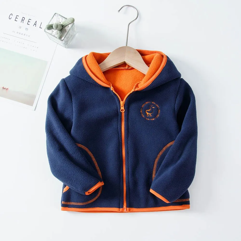Padded Windproof Double Fleece Kids Jackets with Hood and Zipper for Boys and Girls