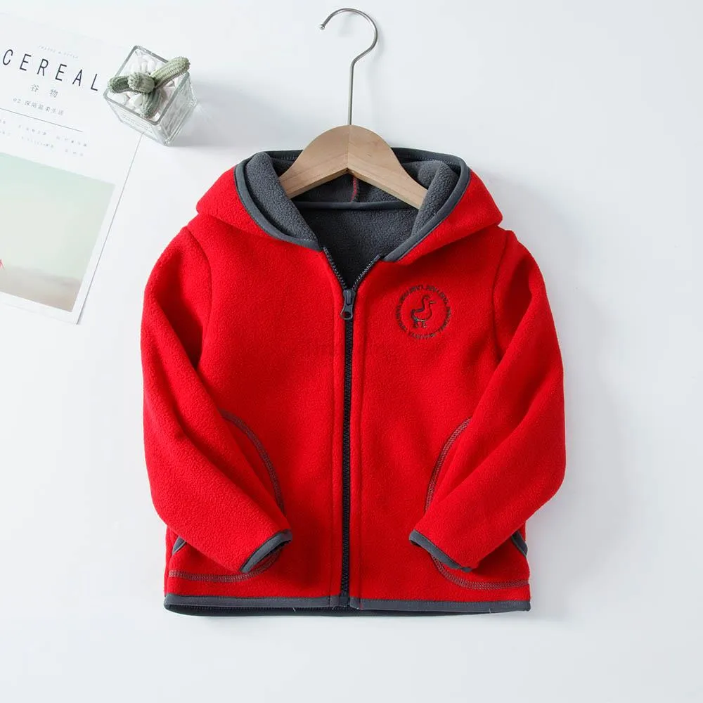 Padded Windproof Double Fleece Kids Jackets with Hood and Zipper for Boys and Girls