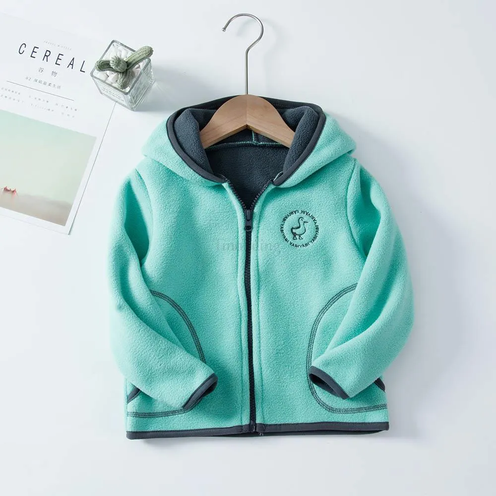 Padded Windproof Double Fleece Kids Jackets with Hood and Zipper for Boys and Girls