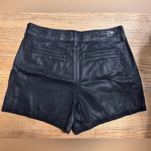 PAIGE Mayslie Short Front Pleats Exposed Double Buttons Midnight Oil Coating