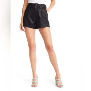 PAIGE Mayslie Short Front Pleats Exposed Double Buttons Midnight Oil Coating