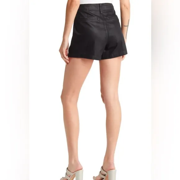 PAIGE Mayslie Short Front Pleats Exposed Double Buttons Midnight Oil Coating