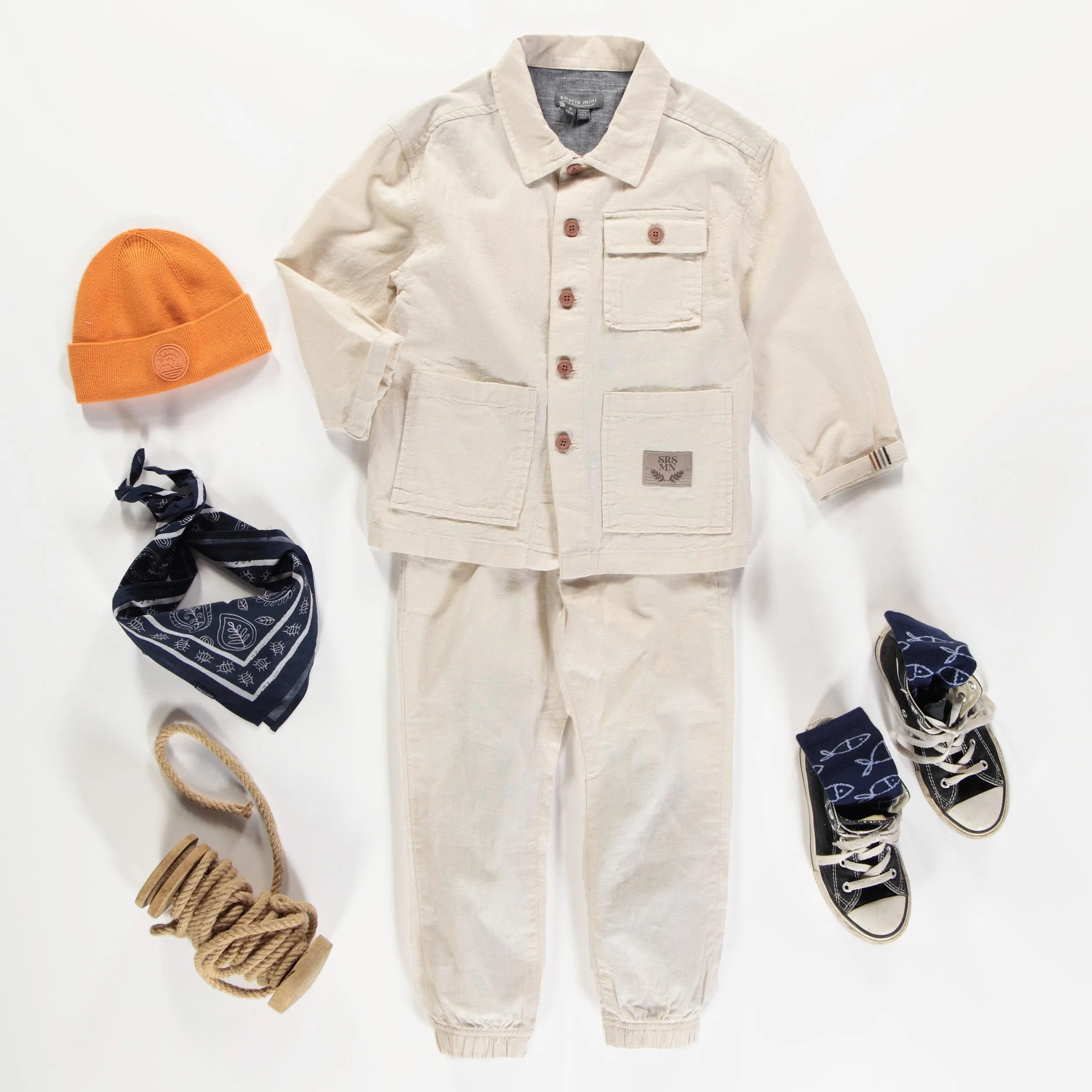 Pantalon crème en lin coupe régulière, enfant || Cream pant in linen regular fit, child