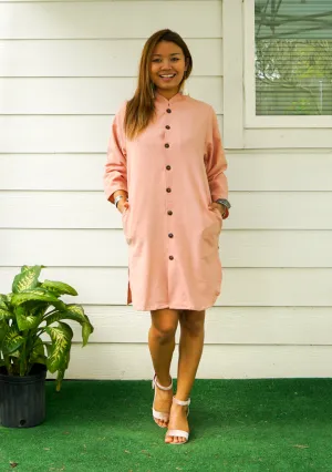 Peach Organic Cotton Shirtdress with Pockets