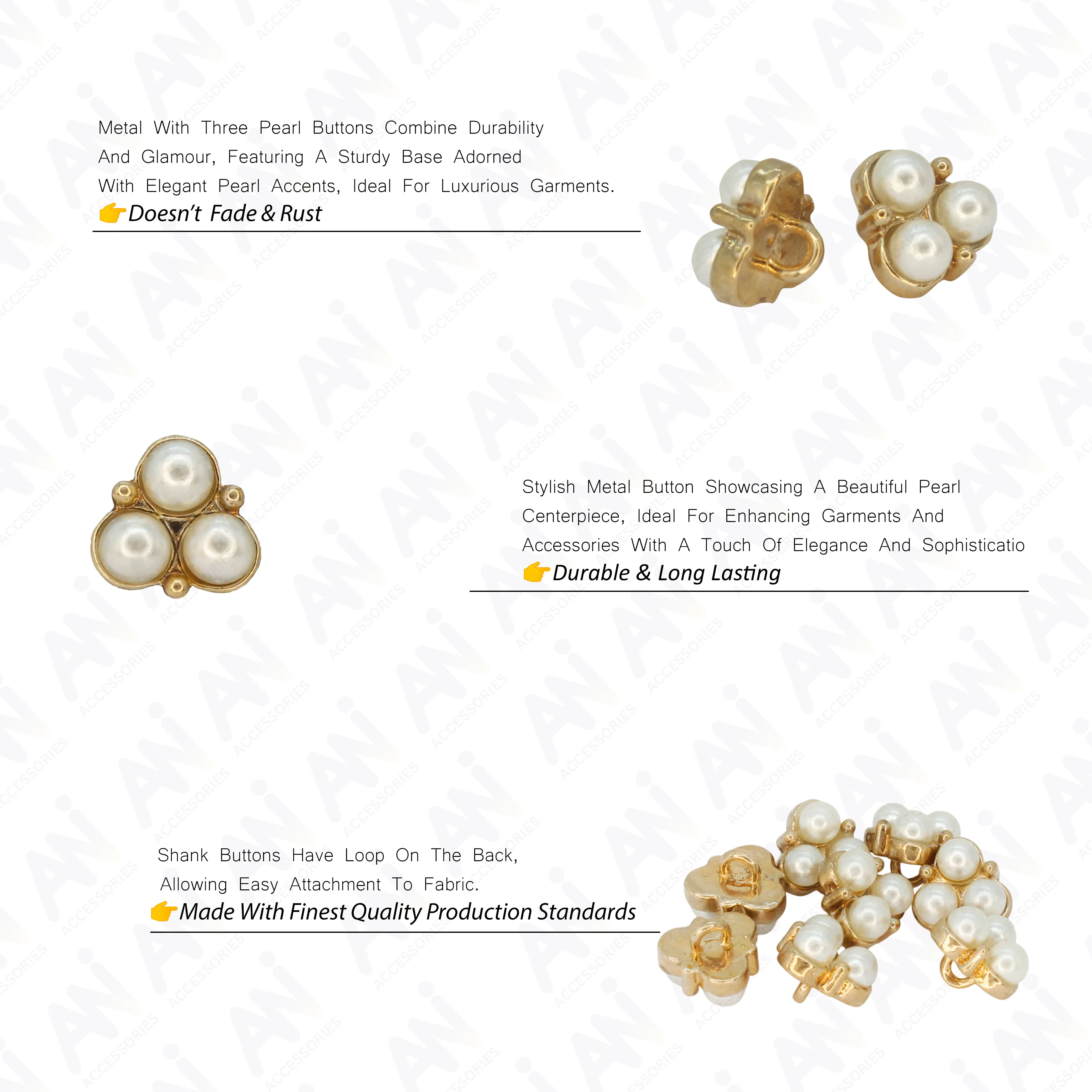 Pearl Cluster Gold Accents Metal Buttons
