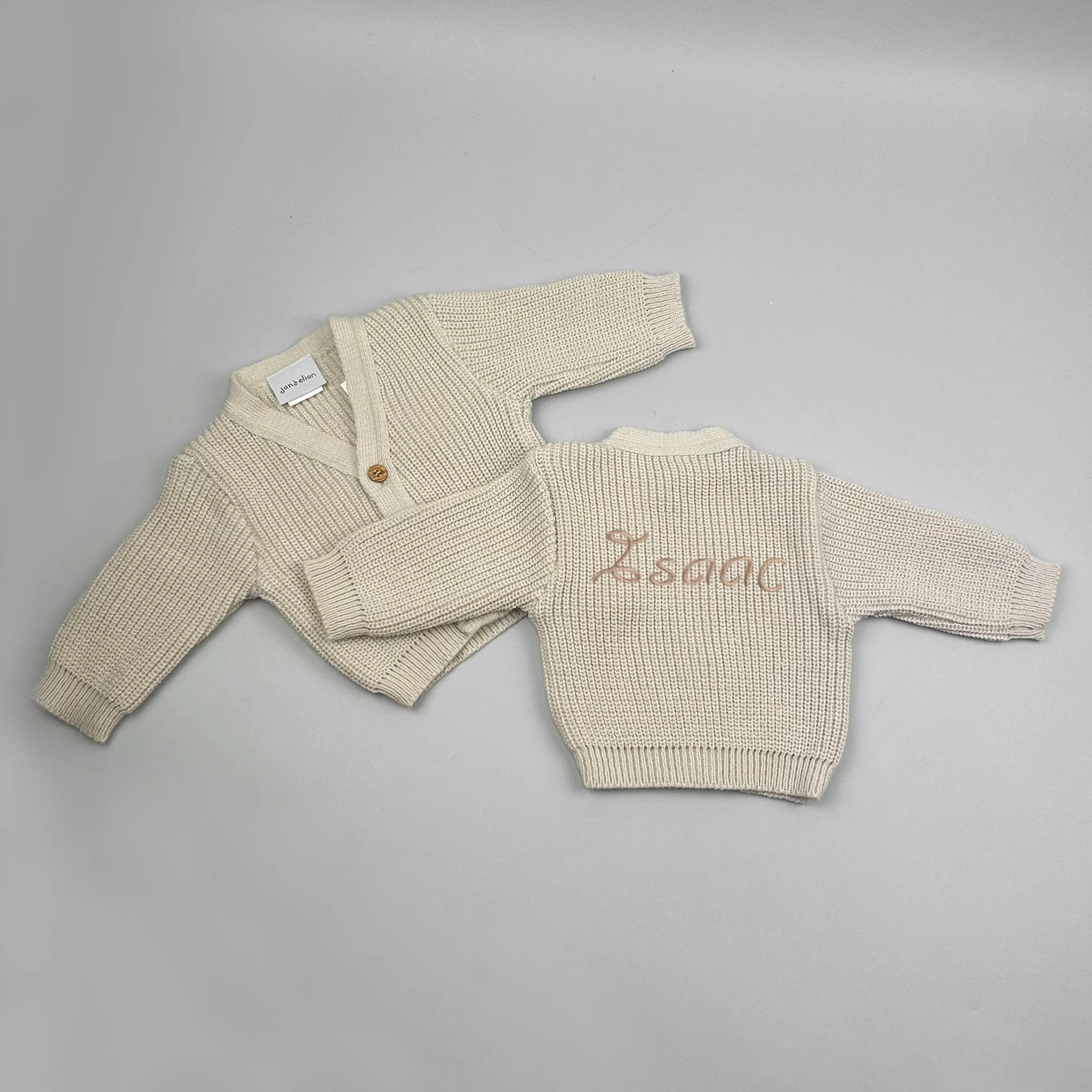 Personalised Name Unisex Baby Cardigan - Beige
