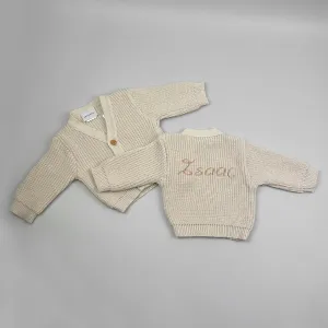 Personalised Name Unisex Baby Cardigan - Beige