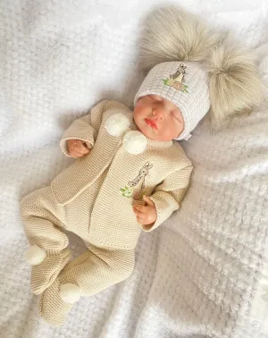 Peter Rabbit Flopsy Bunny Taupe Pom Pom Knitted  pram suit