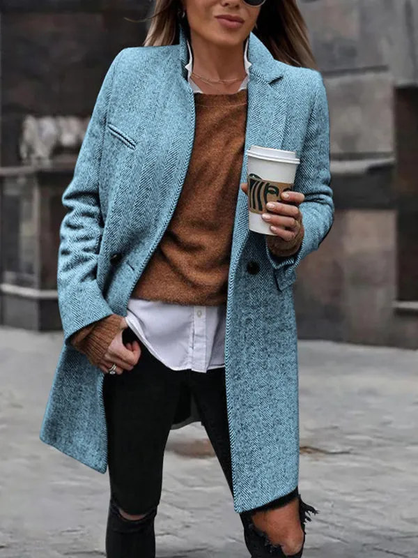 Plain women elegant turn down neck long coats