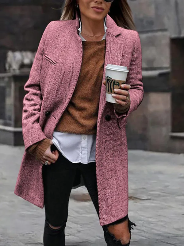 Plain women elegant turn down neck long coats