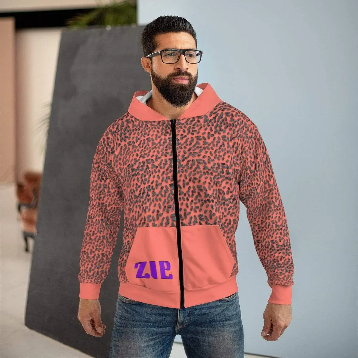 Plumskum Cut Sew AOP Zip Hoodie - Coral