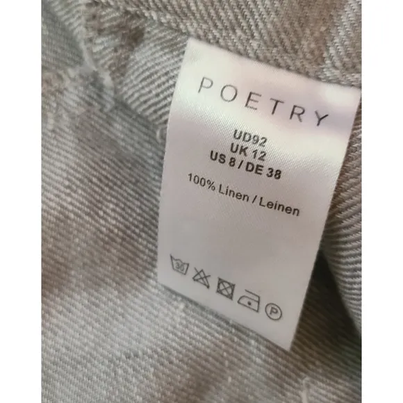 Poetry 100% Linen Side Zip Flat Front Shorts SIZE 8 Gray