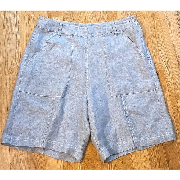 Poetry 100% Linen Side Zip Flat Front Shorts SIZE 8 Gray