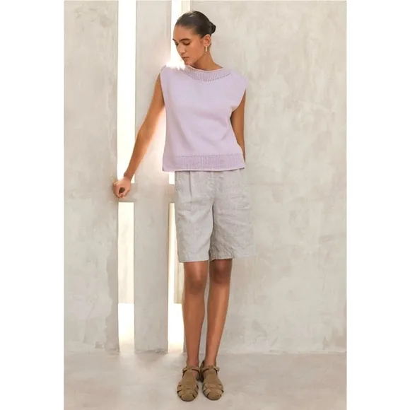 Poetry 100% Linen Side Zip Flat Front Shorts SIZE 8 Gray