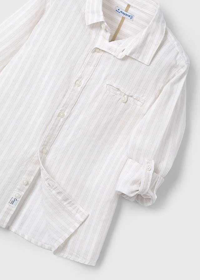 Pre-Order Mayoral 3121 Long Sleeve Stripe Shirt, Mayoral 3217 Sand Linen Shorts and Mayoral 311 Jumper