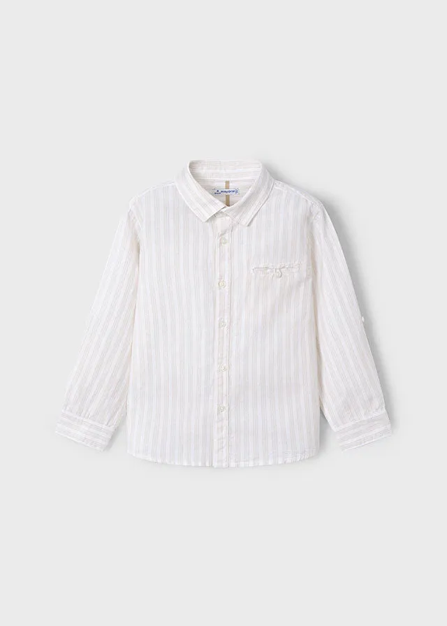 Pre-Order Mayoral 3121 Long Sleeve Stripe Shirt, Mayoral 3217 Sand Linen Shorts and Mayoral 311 Jumper