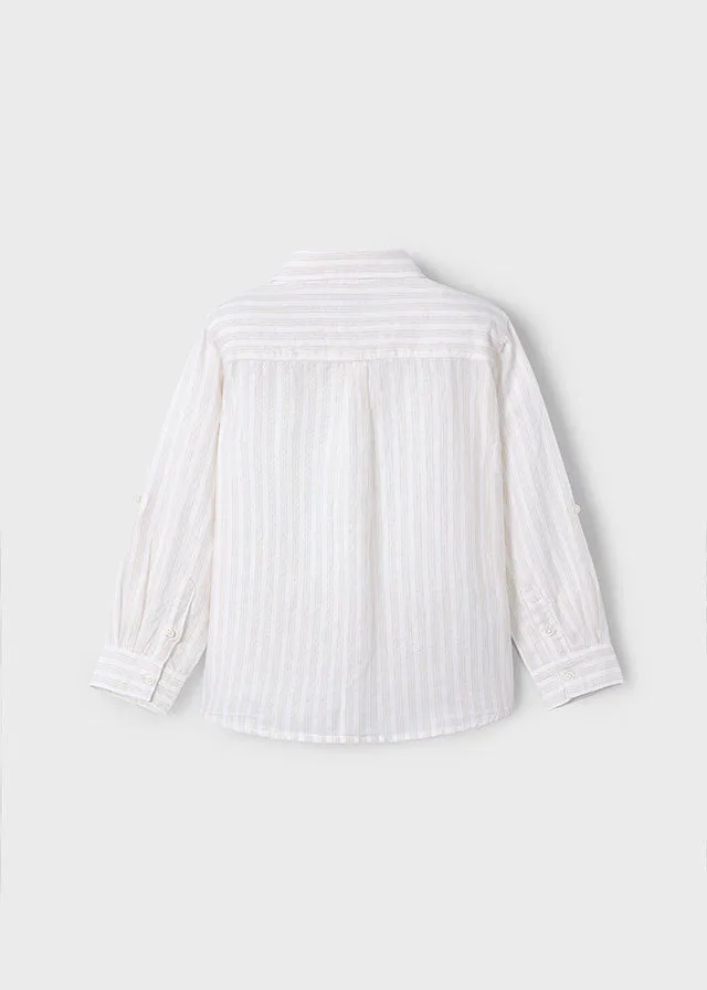 Pre-Order Mayoral 3121 Long Sleeve Stripe Shirt, Mayoral 3217 Sand Linen Shorts and Mayoral 311 Jumper