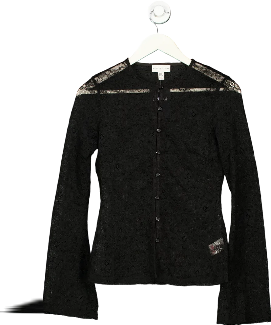 PRETTY LAVISH Black Odi Flared-sleeve Stretch-lace Cardigan UK 8