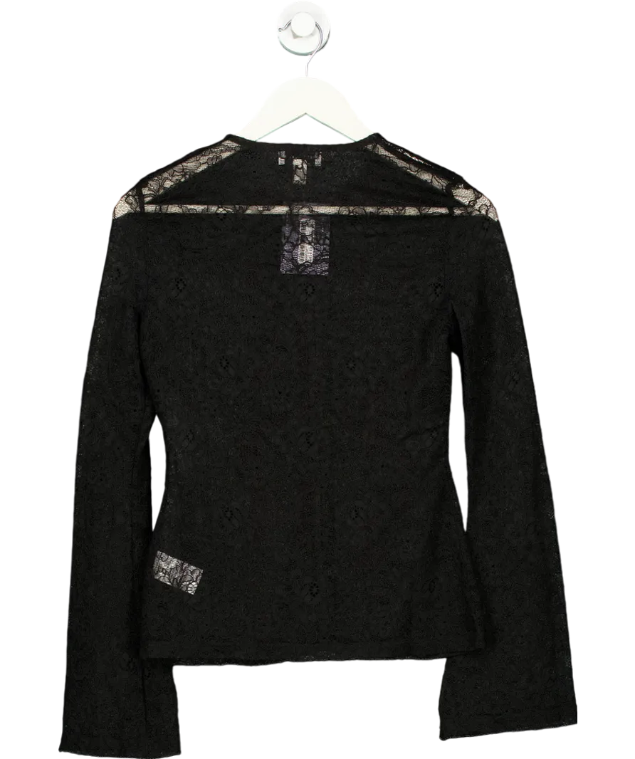 PRETTY LAVISH Black Odi Flared-sleeve Stretch-lace Cardigan UK 8