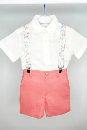 "Miguel" Shirt, Coral Shorts & Floral Braces