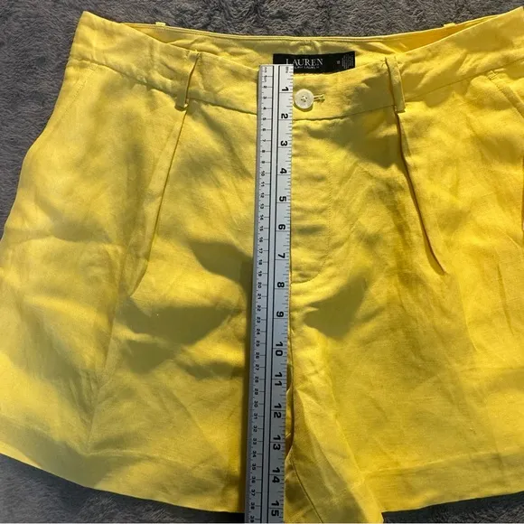 Ralph Lauren Pleated Linen-Blend Twill Shorts Primrose Yellow Size 10 New