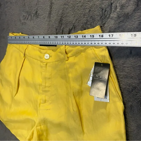 Ralph Lauren Pleated Linen-Blend Twill Shorts Primrose Yellow Size 10 New