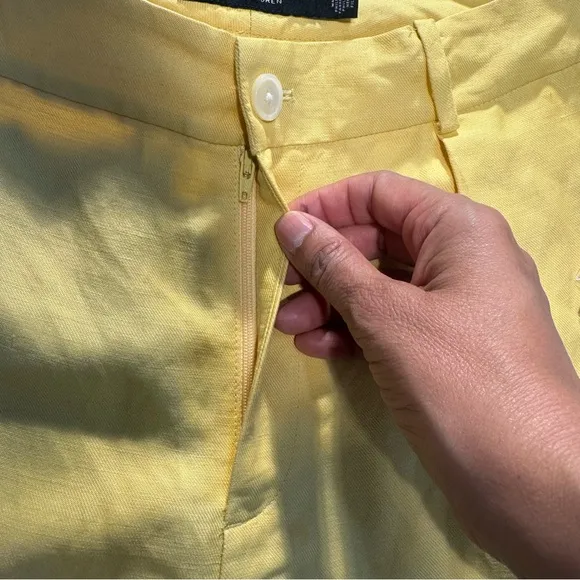 Ralph Lauren Pleated Linen-Blend Twill Shorts Primrose Yellow Size 10 New