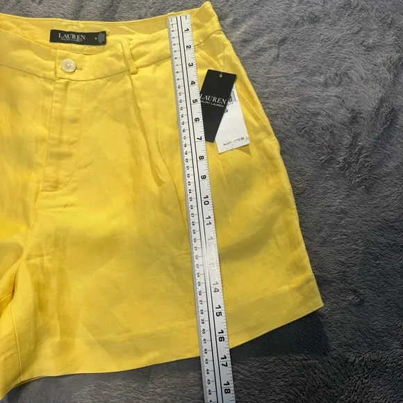 Ralph Lauren Pleated Linen-Blend Twill Shorts Primrose Yellow Size 10 New