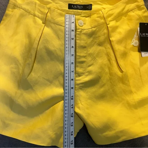 Ralph Lauren Pleated Linen-Blend Twill Shorts Primrose Yellow Size 10 New