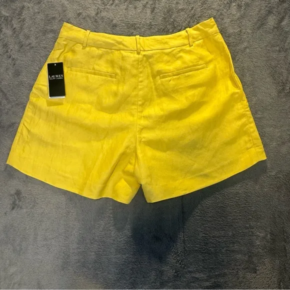Ralph Lauren Pleated Linen-Blend Twill Shorts Primrose Yellow Size 10 New