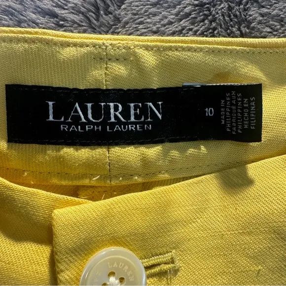 Ralph Lauren Pleated Linen-Blend Twill Shorts Primrose Yellow Size 10 New