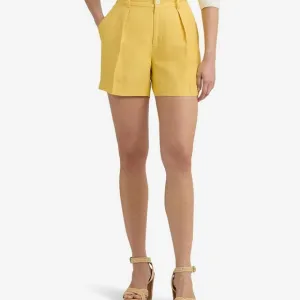 Ralph Lauren Pleated Linen-Blend Twill Shorts Primrose Yellow Size 16 New