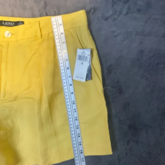 Ralph Lauren Pleated Linen-Blend Twill Shorts Primrose Yellow Size 16 New