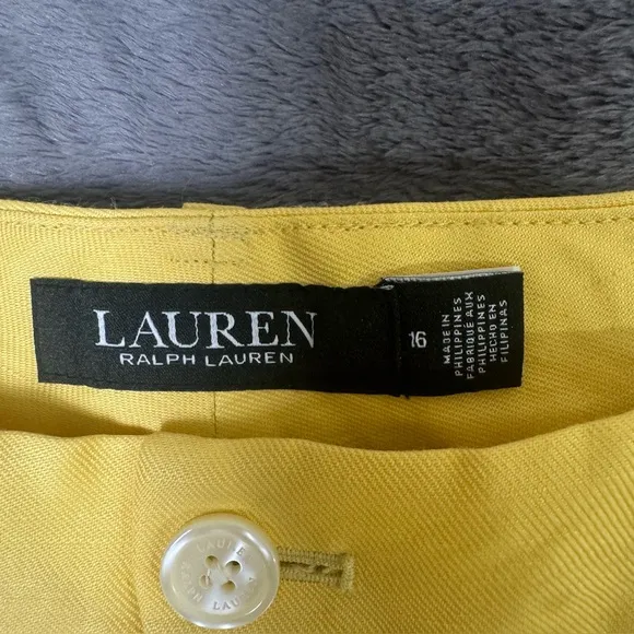 Ralph Lauren Pleated Linen-Blend Twill Shorts Primrose Yellow Size 16 New