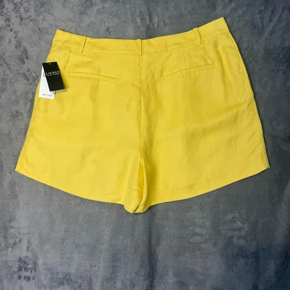 Ralph Lauren Pleated Linen-Blend Twill Shorts Primrose Yellow Size 16 New