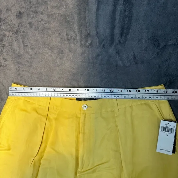 Ralph Lauren Pleated Linen-Blend Twill Shorts Primrose Yellow Size 16 New