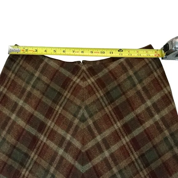 Ralph lauren wool brown plaid maxi handkerchief hem skirt size 8 academia