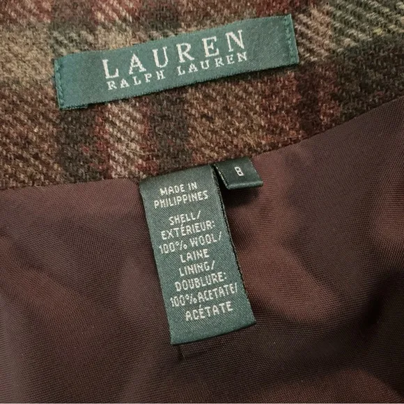 Ralph lauren wool brown plaid maxi handkerchief hem skirt size 8 academia