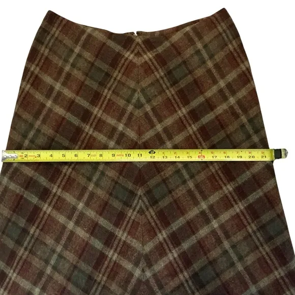 Ralph lauren wool brown plaid maxi handkerchief hem skirt size 8 academia