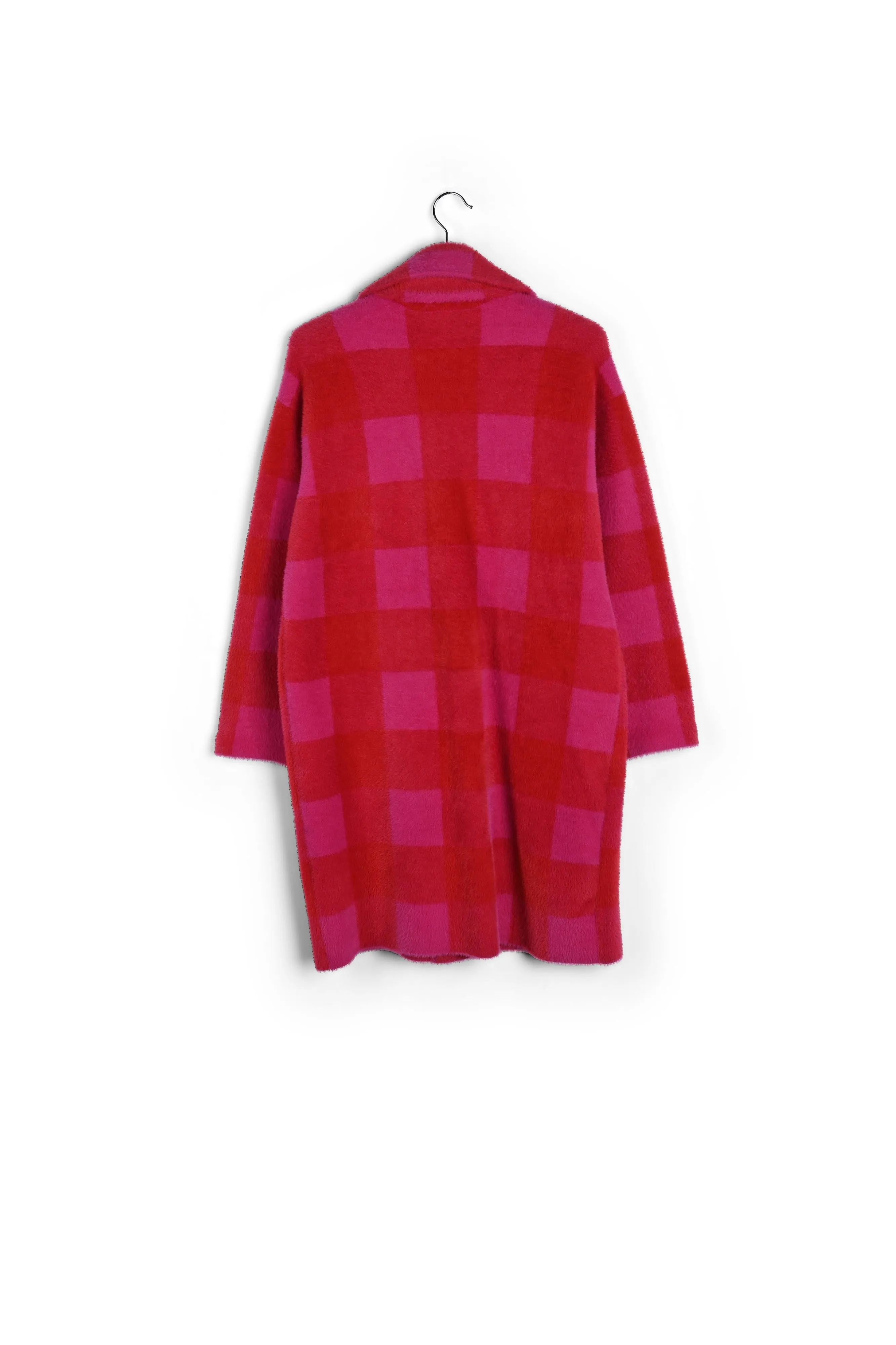 Red and pink check knitted coat