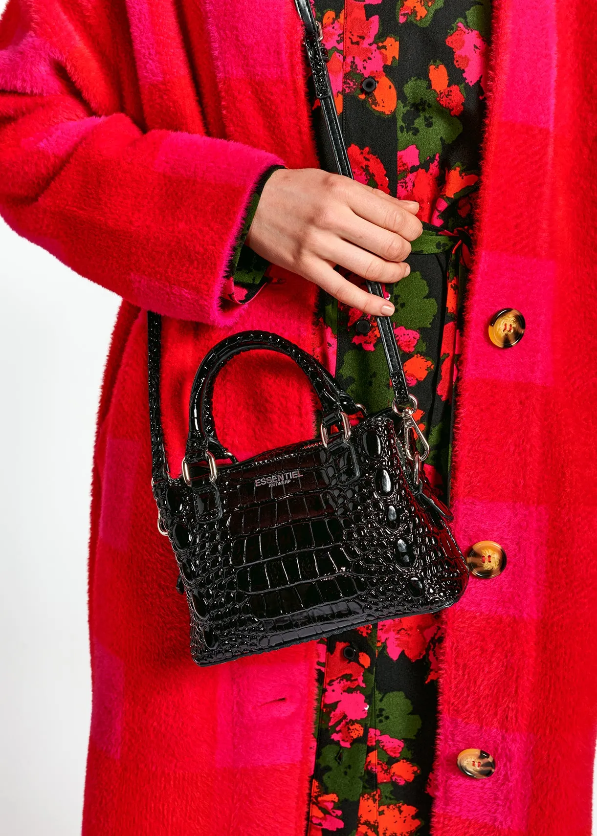 Red and pink check knitted coat
