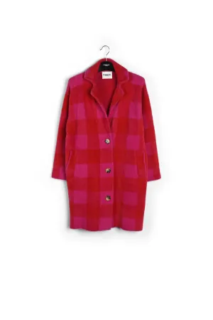 Red and pink check knitted coat