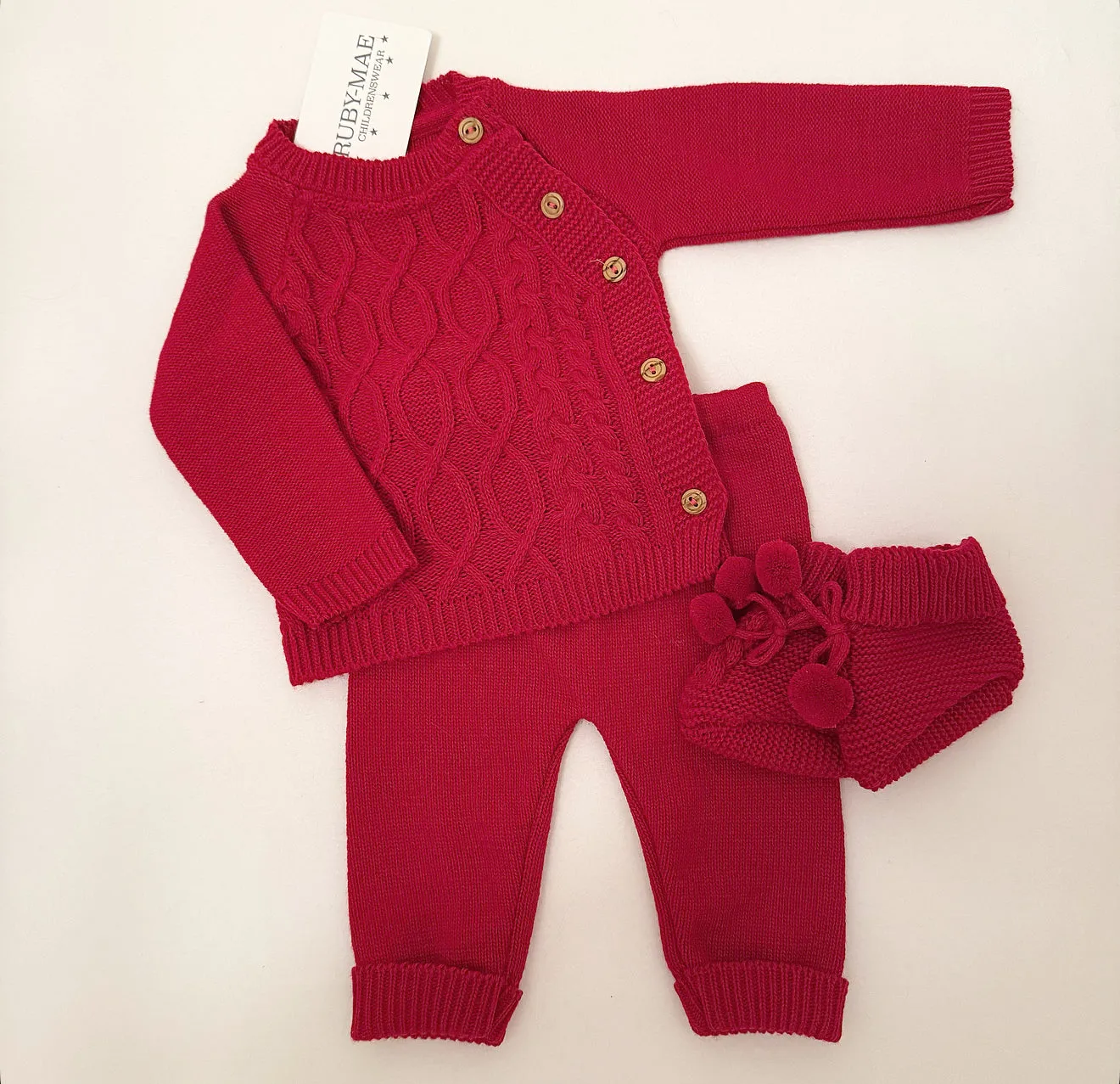 Red Knitted Jumper & Pants Outfit With Matching Booties - Sam
