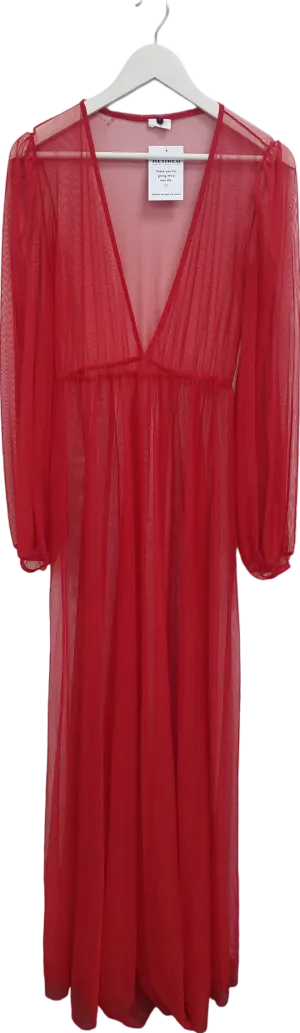 Red Sheer Mesh Maxi Dress UK S