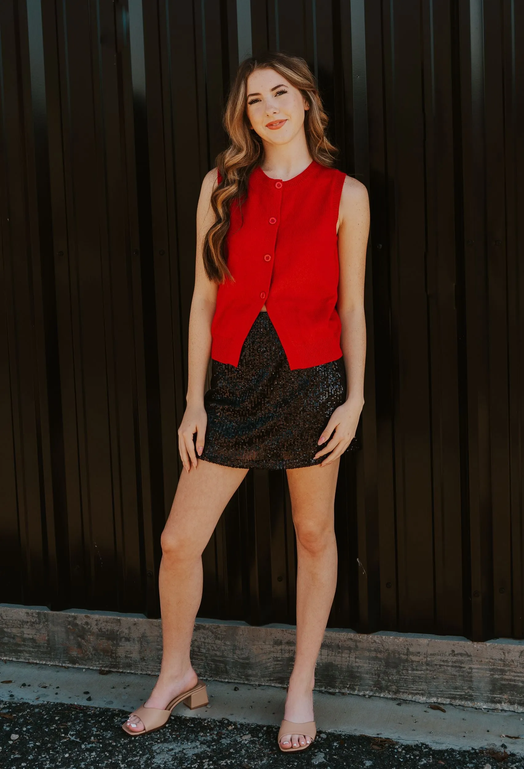 Red Sleeveless Sweater SWT2275