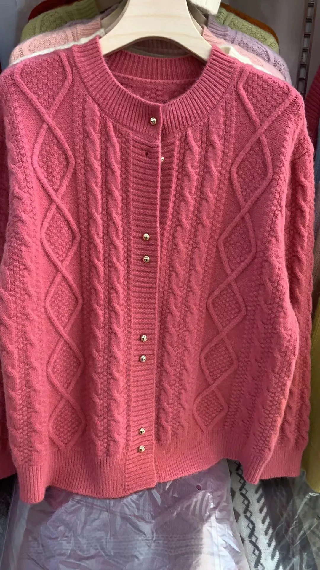Relaxed-fit Round Neck Cardigan with Metallic Buttons