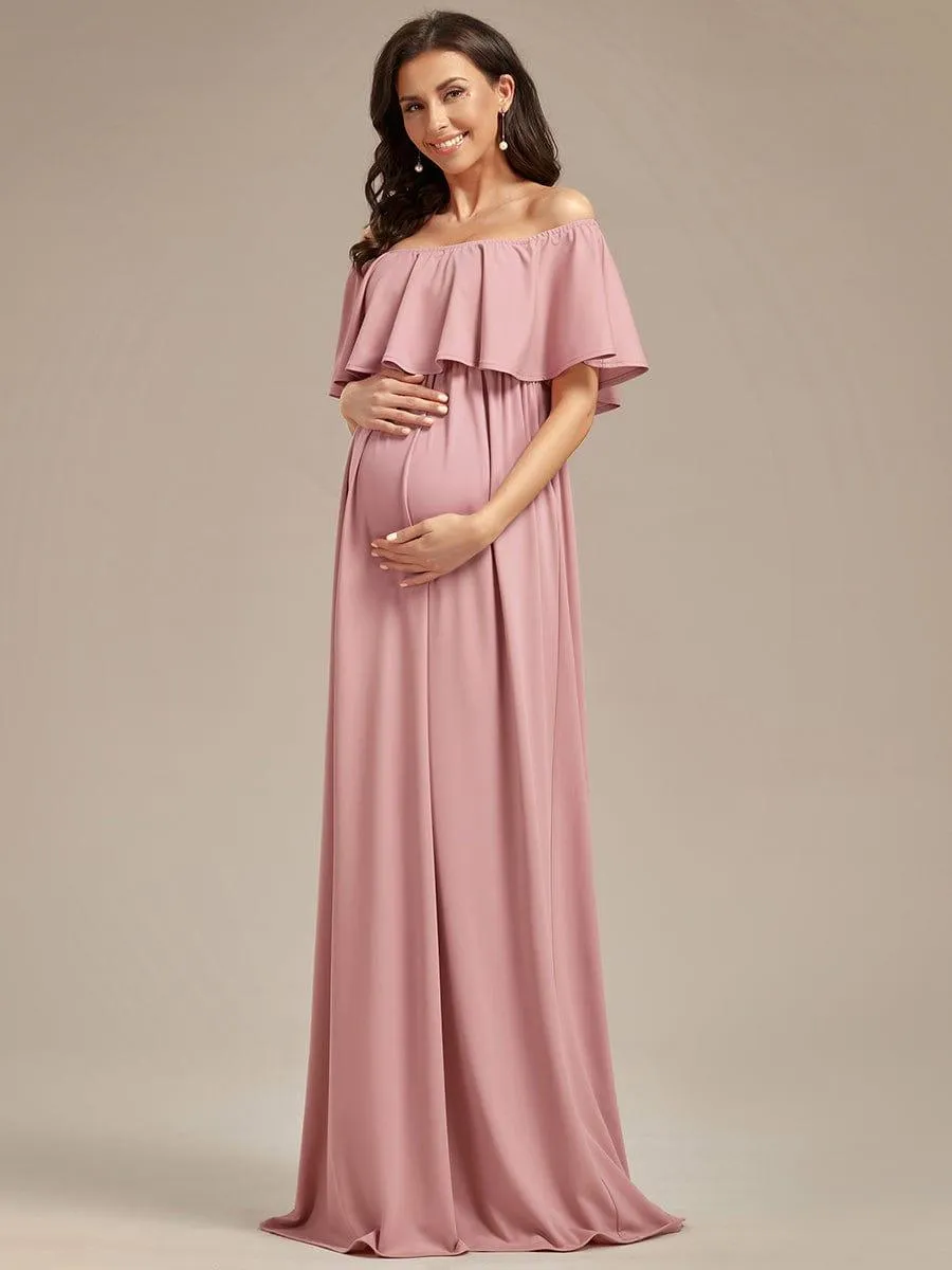 Robe de Maternité évasée flatteuse avec volants épaules dénudées(Vente finale)