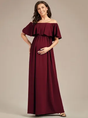 Robe de Maternité évasée flatteuse avec volants épaules dénudées(Vente finale)