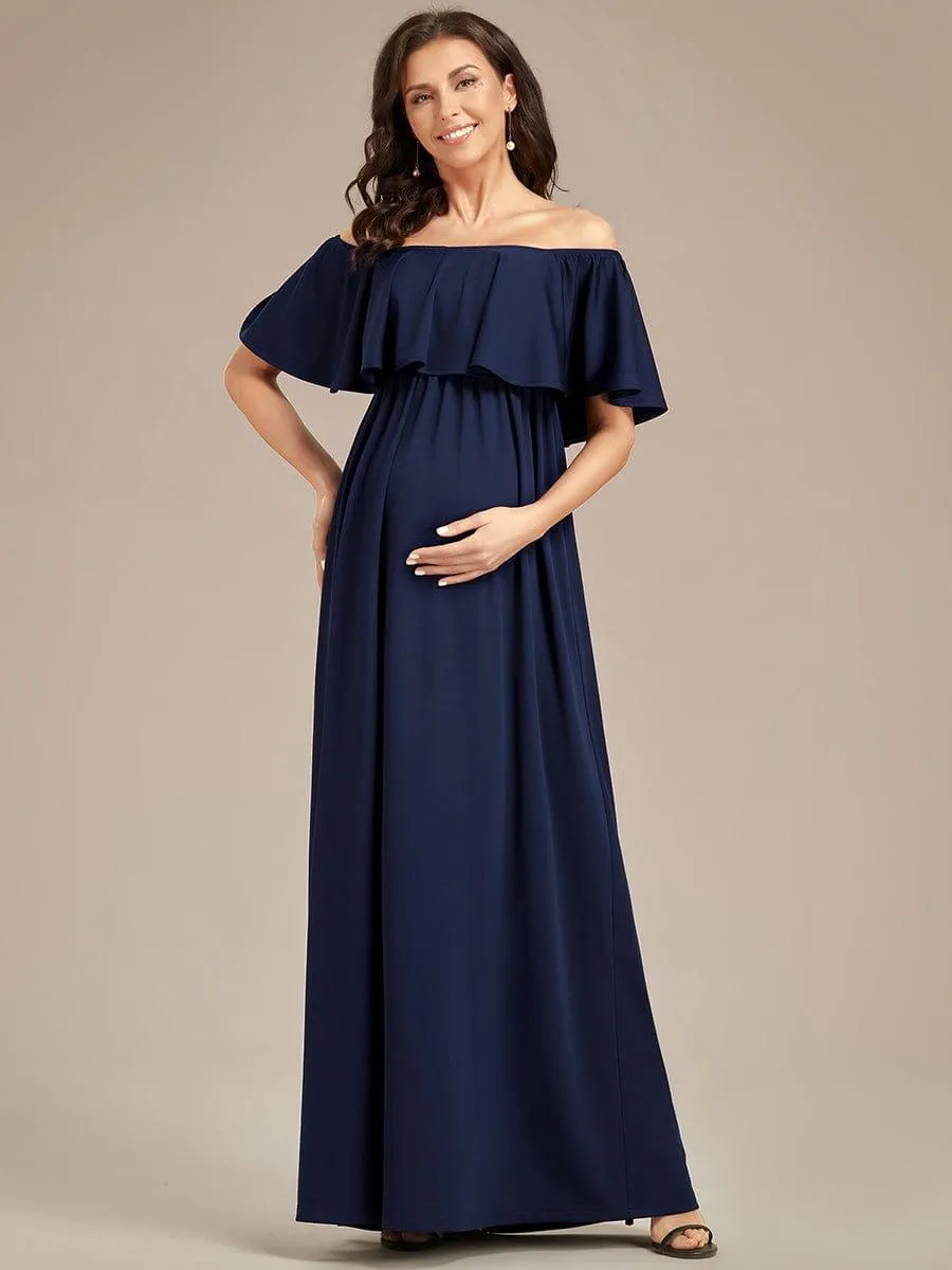 Robe de Maternité évasée flatteuse avec volants épaules dénudées(Vente finale)