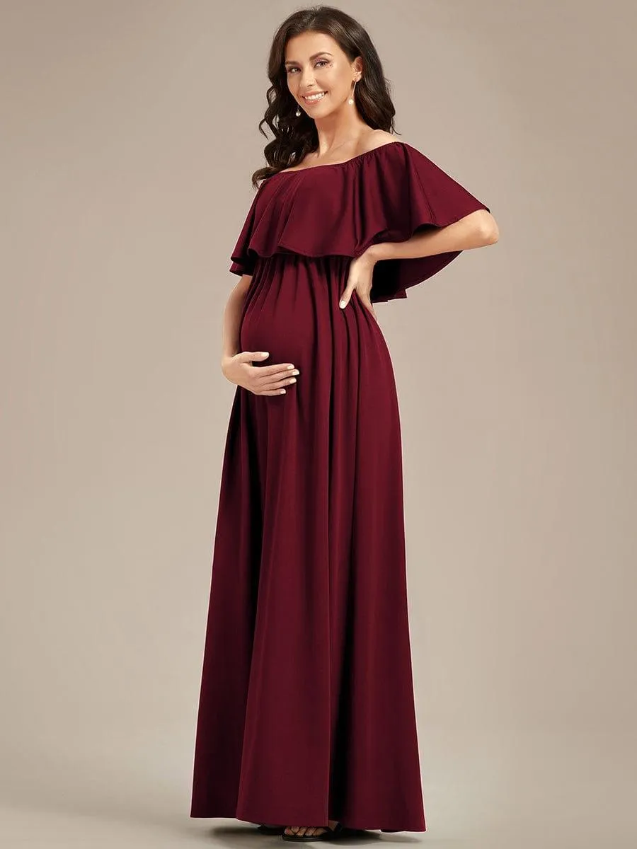 Robe de Maternité évasée flatteuse avec volants épaules dénudées(Vente finale)